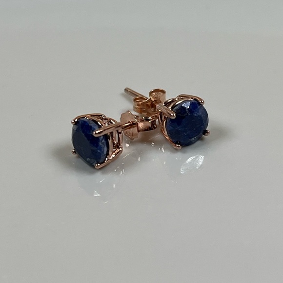 Artisan Jewelry - Rose Gold Solid 925 Sterling Silver Sapphire Gemstone Push Back Stud Earrings